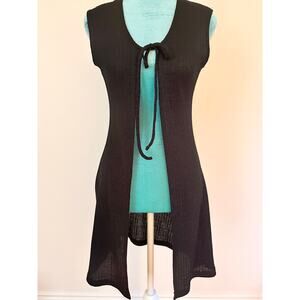 Black Knit Tie-Front Vest | Minimalist Sleeveless Layering Cardigan S